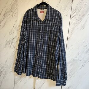Wrangler Plaid Navy Button Down Workwear Shirt SZ 2XL